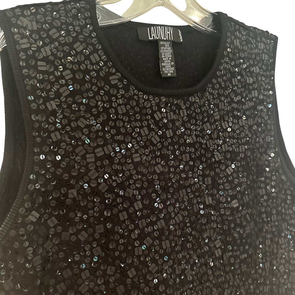 Laundry By Shelli Segal Silk Sequin Tank Top Women's Medium Black Party‎ Evening